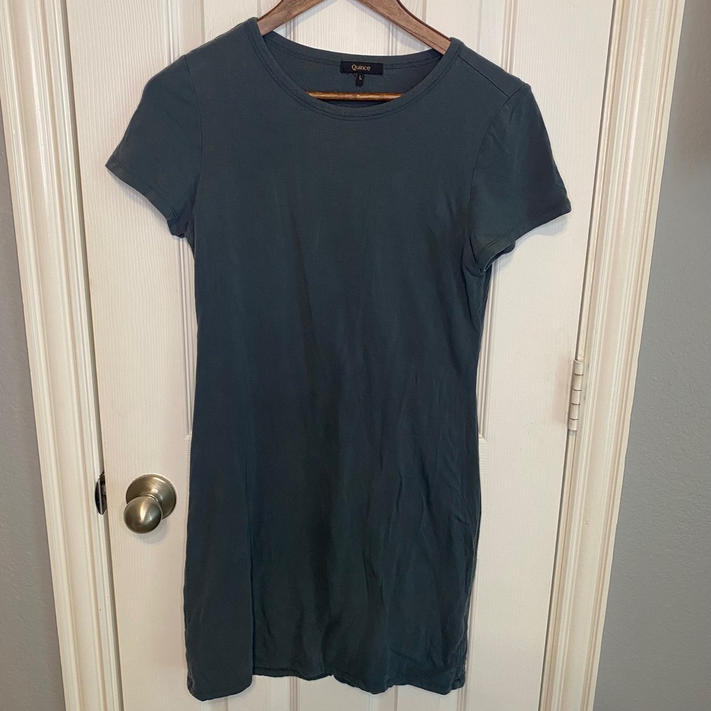 Quince Tencel Jersey T-Shirt Dress Dark Olive Short Sleeve Mini Large